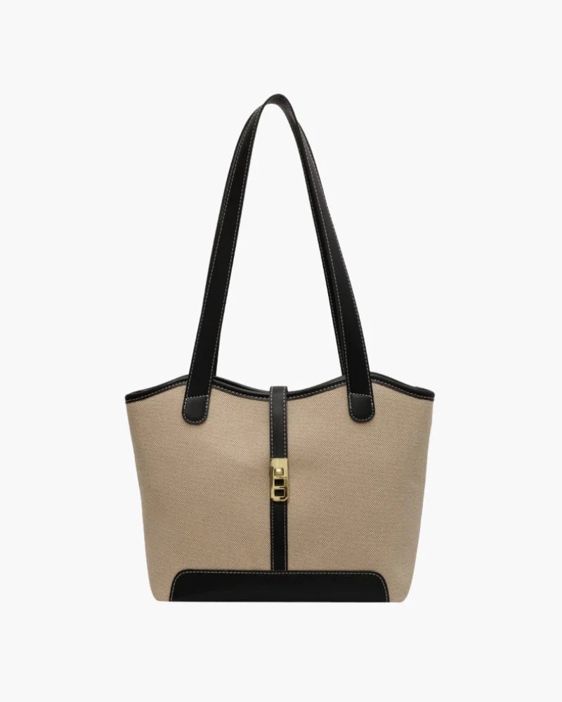 Amelia | Canvas Schultertasche mit Lederdetails & Drehverschluss - Image 3