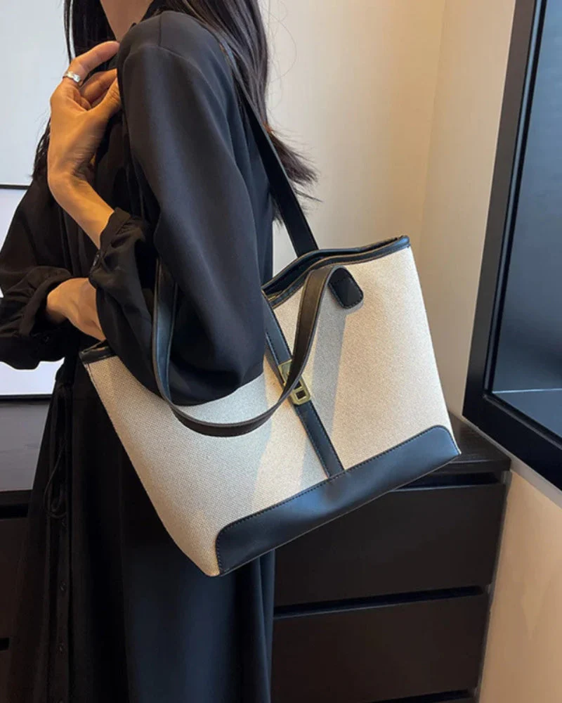Amelia | Canvas Schultertasche mit Lederdetails & Drehverschluss - Image 4