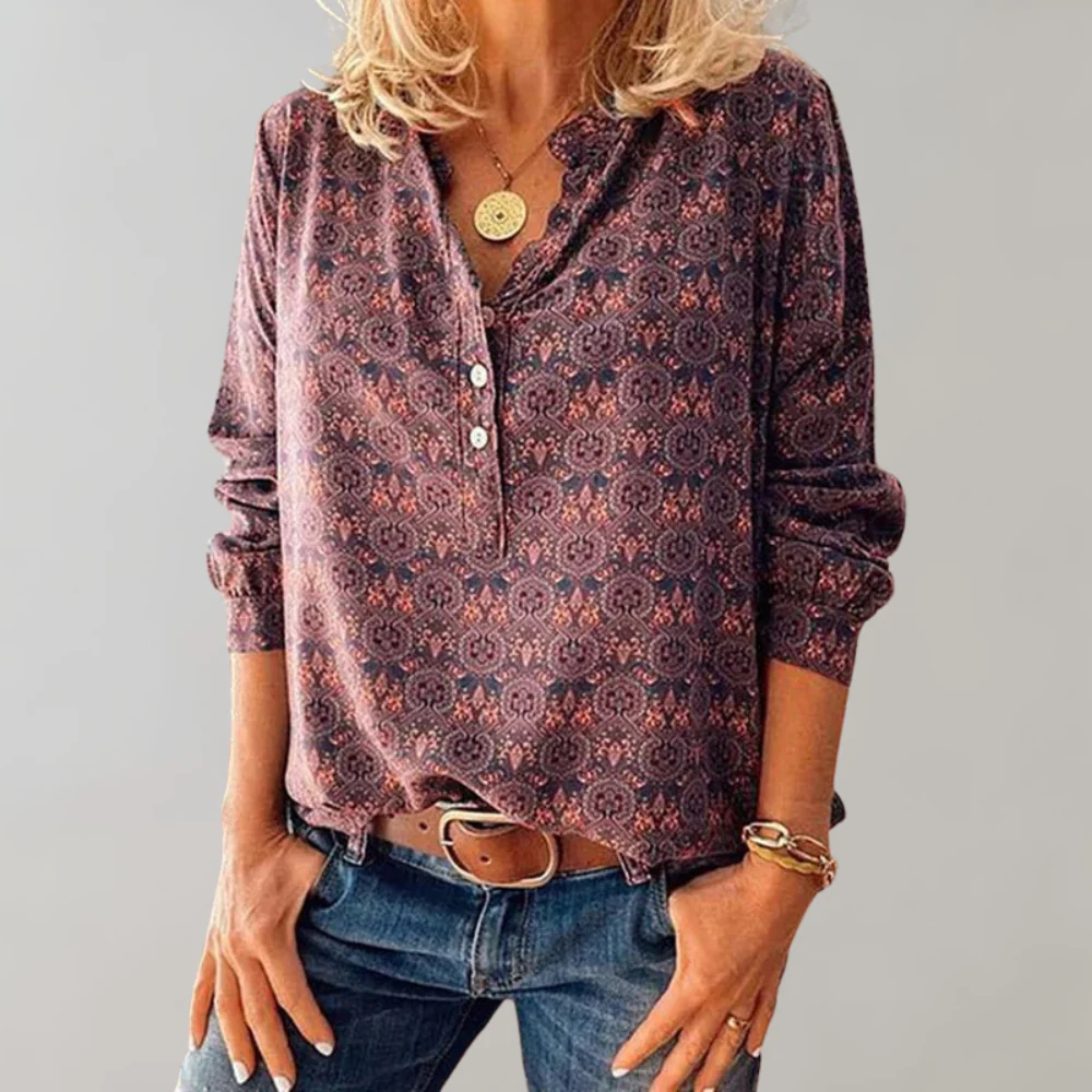 Amelia™ Damenbluse mit Boho-Print - Image 3