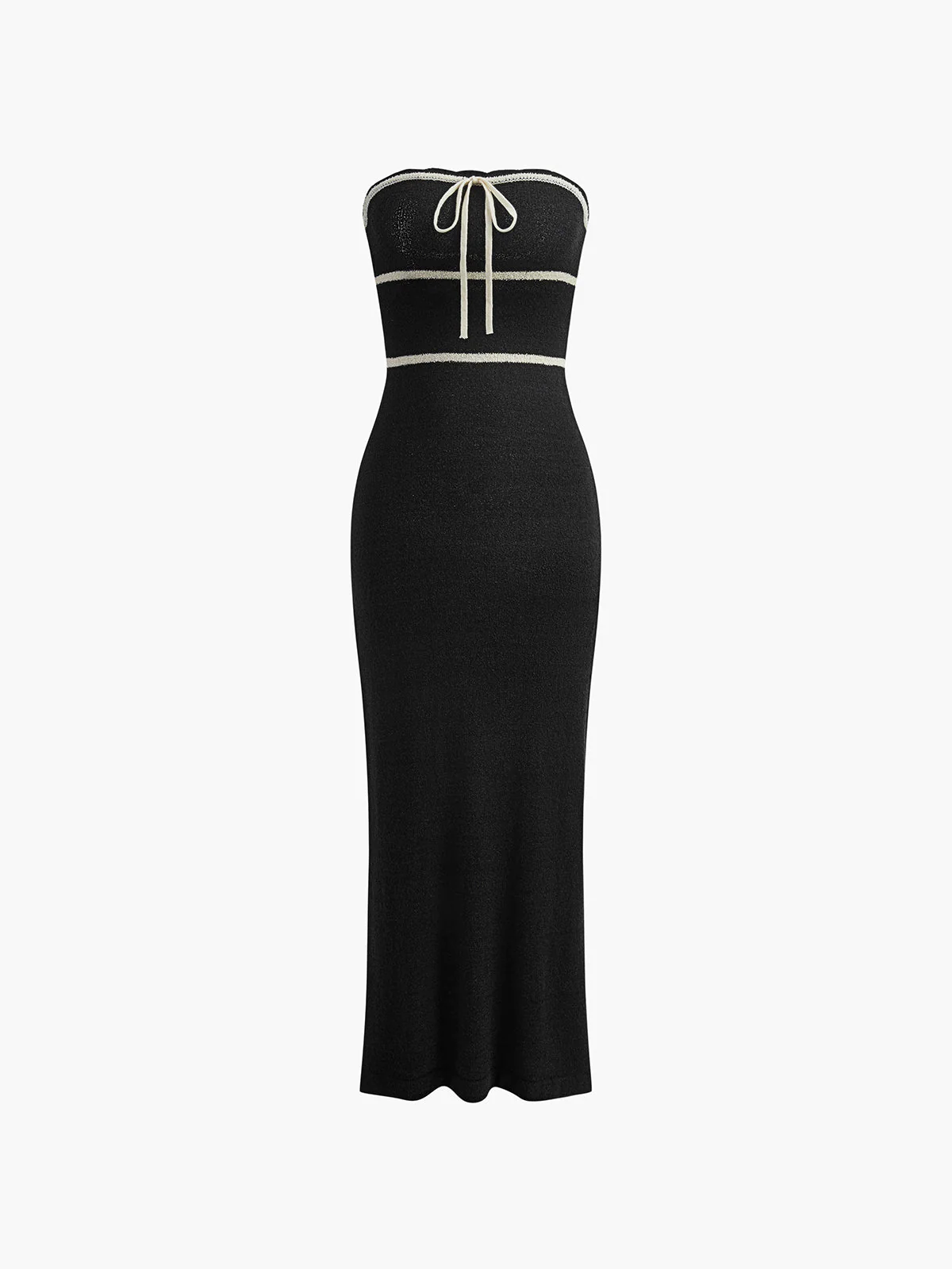 Amelie | Schulterfreies Bouclé-Kleid in Creme mit Kontrastpaspeln - Image 8