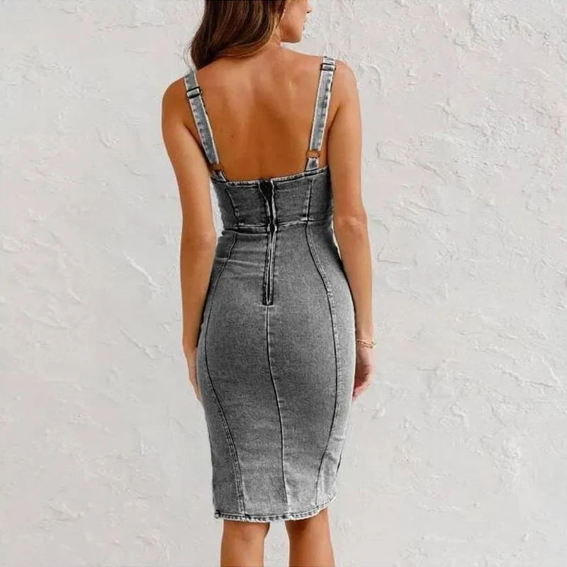 Annelies™ Denim Look Midi Kleid - Image 9