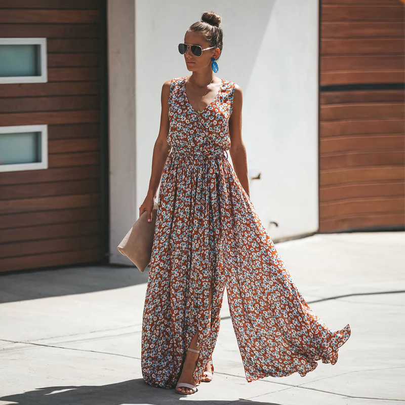 Ärmelloses Maxikleid mit Blumenmuster & Schlitz – Sommerlich & Elegant - Image 3