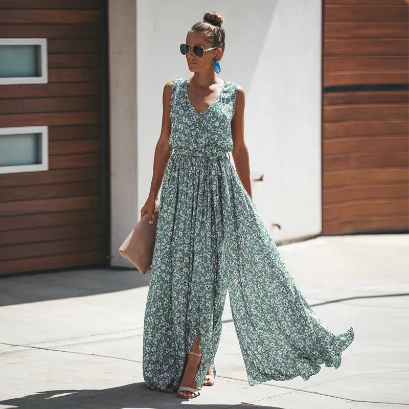 Ärmelloses Maxikleid mit Blumenmuster & Schlitz – Sommerlich & Elegant - Image 5