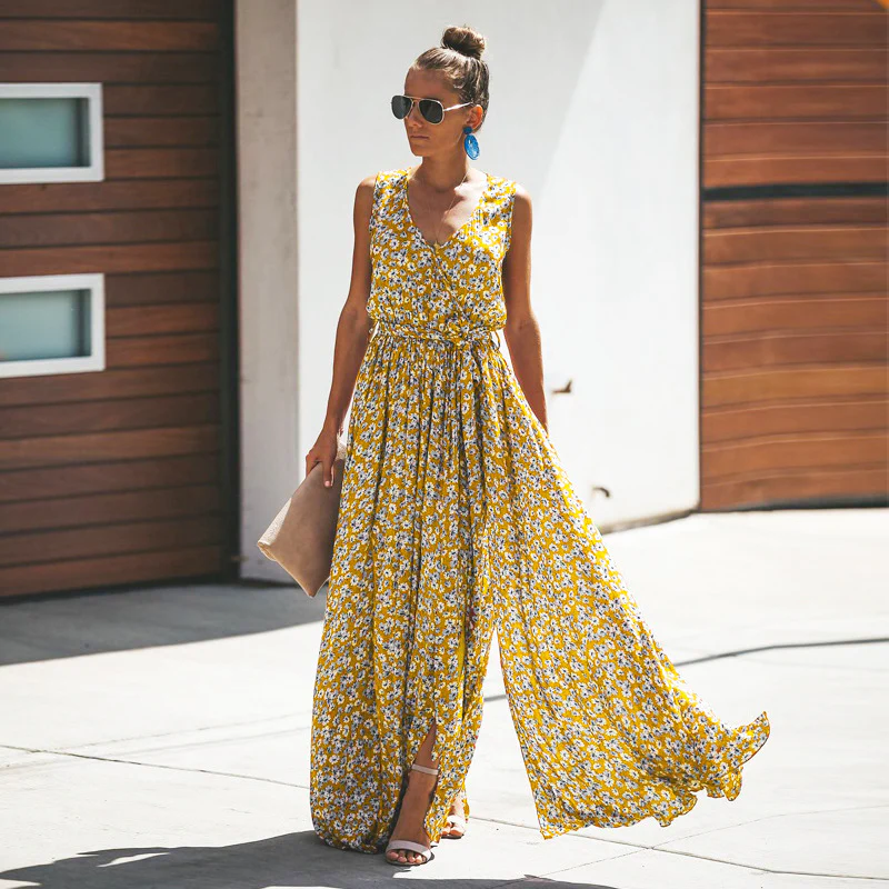 Ärmelloses Maxikleid mit Blumenmuster & Schlitz – Sommerlich & Elegant - Image 6