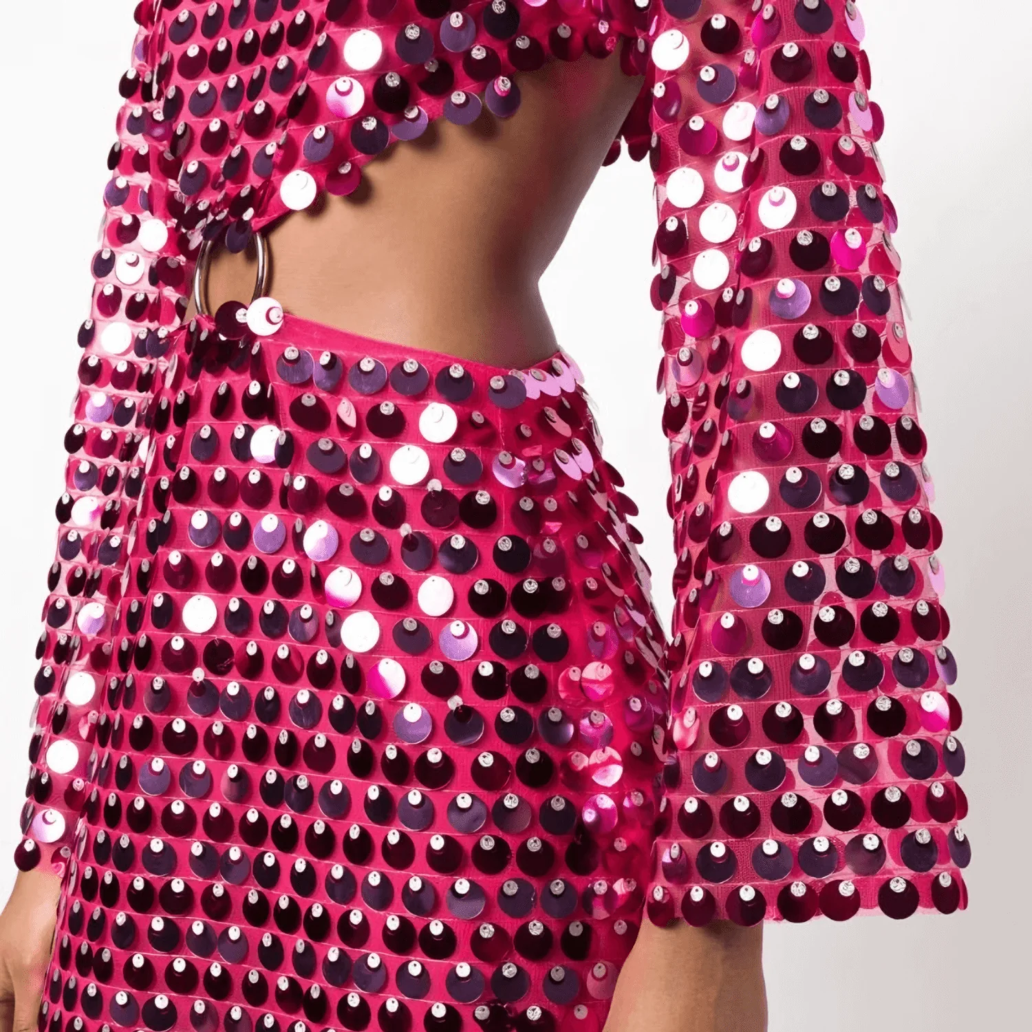 Beatrice | Ausgestelltes Ärmel Glitzerndes Pailletten Minikleid mit Cut-Out Detail - Image 8