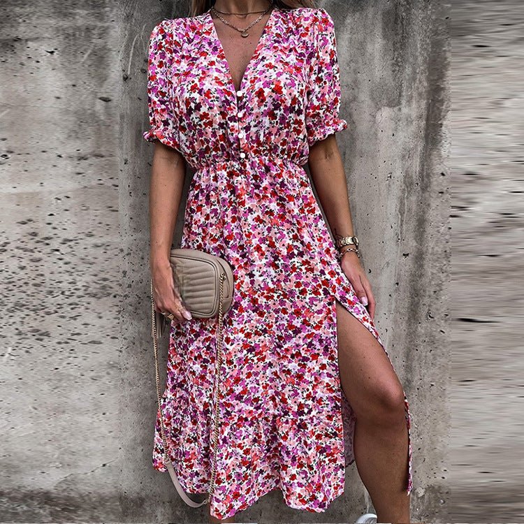 Blumenkleid für den Sommer mit Knopfleiste und Schlitz – Weiblich & Komfortabel - Image 3
