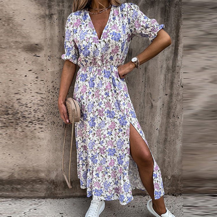 Blumenkleid für den Sommer mit Knopfleiste und Schlitz – Weiblich & Komfortabel - Image 4