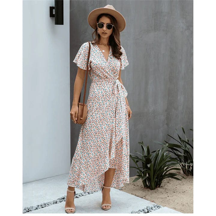 Blumenkleid mit V-Ausschnitt & Rüschen – Sommerlich & Elegant - Image 2