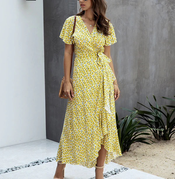 Blumenkleid mit V-Ausschnitt & Rüschen – Sommerlich & Elegant - Image 5