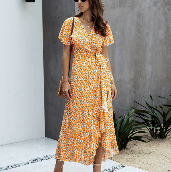 Blumenkleid mit V-Ausschnitt & Rüschen – Sommerlich & Elegant - Image 7