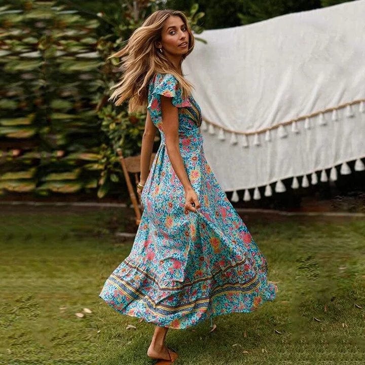 Boho Maxikleid mit Wickeldesign und hohem Schlitz - Image 3