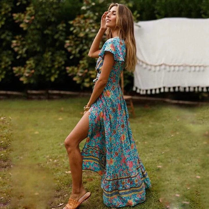 Boho Maxikleid mit Wickeldesign und hohem Schlitz - Image 4