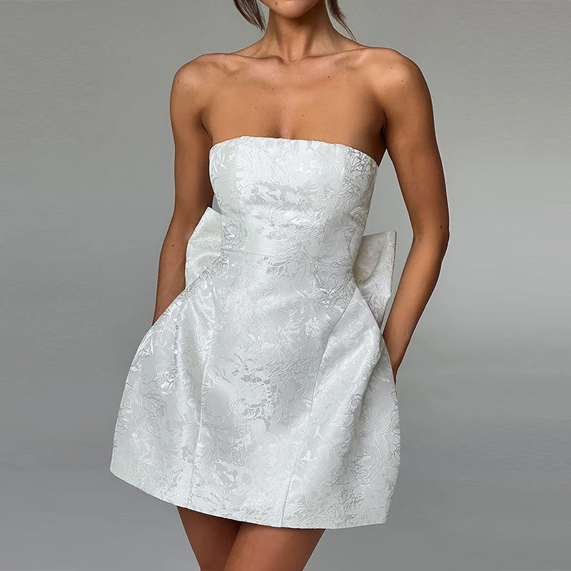 Champagnerfarbene Mini-Cocktailkleid – Off-Shoulder Abendkleid mit Schleifendetail - Image 5