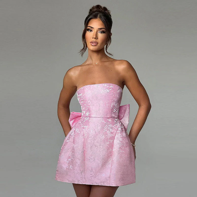 Champagnerfarbene Mini-Cocktailkleid – Off-Shoulder Abendkleid mit Schleifendetail - Image 8