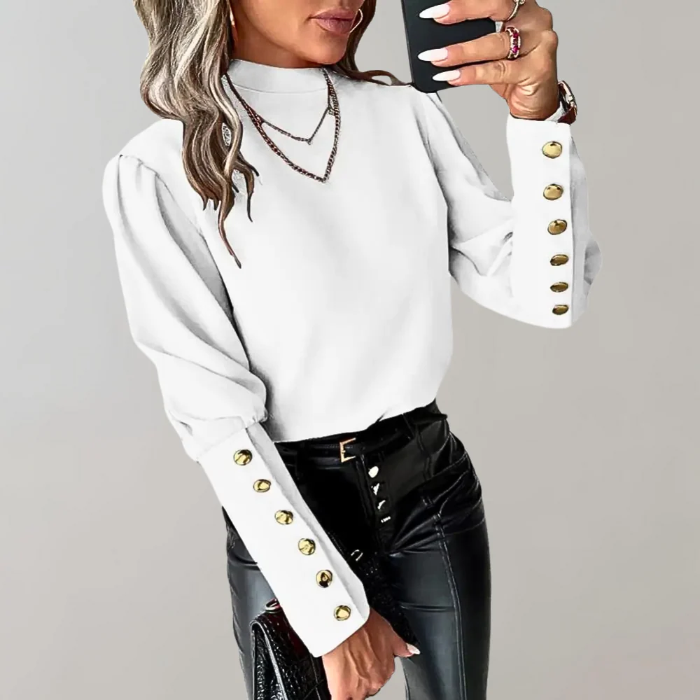 Cheryl™ Damen Top mit goldenen Knopfdetails - Image 3