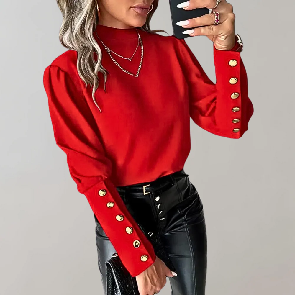 Cheryl™ Damen Top mit goldenen Knopfdetails - Image 4