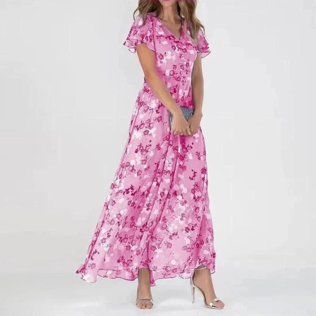 Chiffon Maxikleid mit V-Ausschnitt & Blumenmuster – Elegant & Luftig - Image 2
