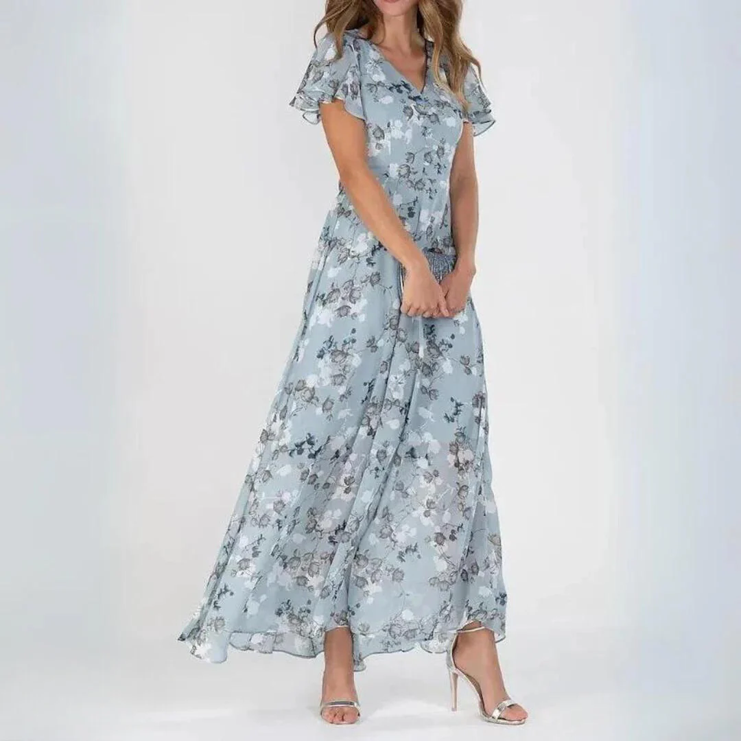 Chiffon Maxikleid mit V-Ausschnitt & Blumenmuster – Elegant & Luftig - Image 3