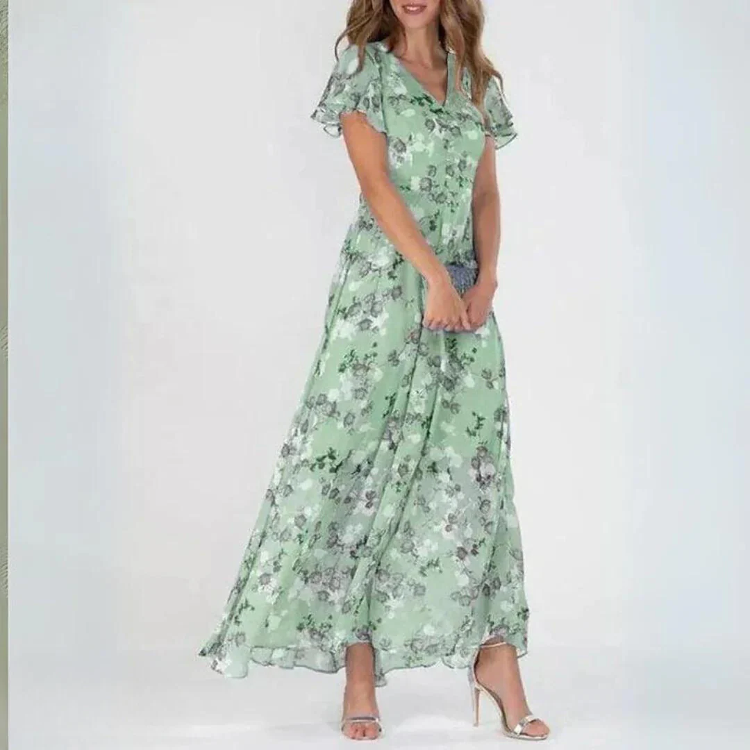 Chiffon Maxikleid mit V-Ausschnitt & Blumenmuster – Elegant & Luftig - Image 4