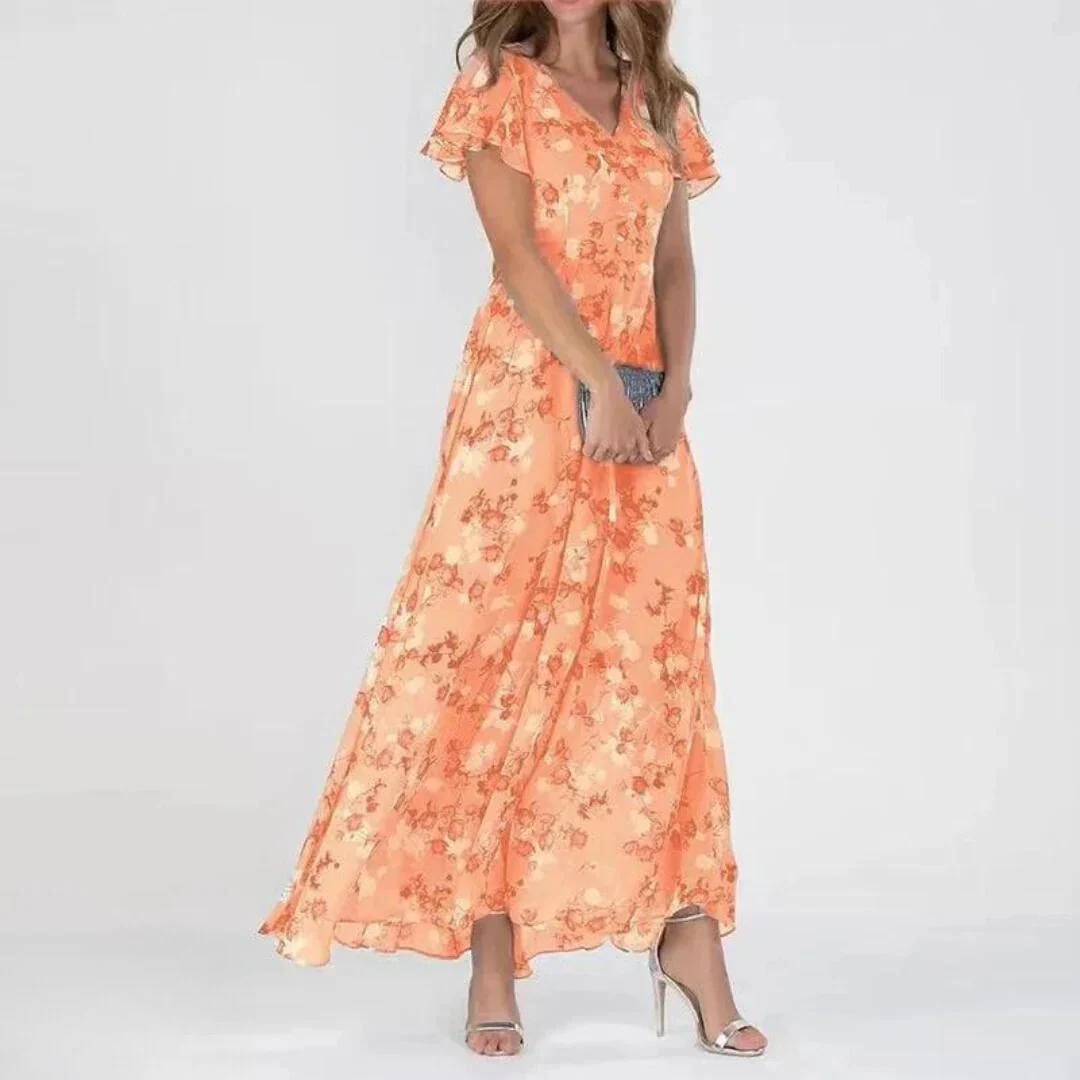 Chiffon Maxikleid mit V-Ausschnitt & Blumenmuster – Elegant & Luftig - Image 5