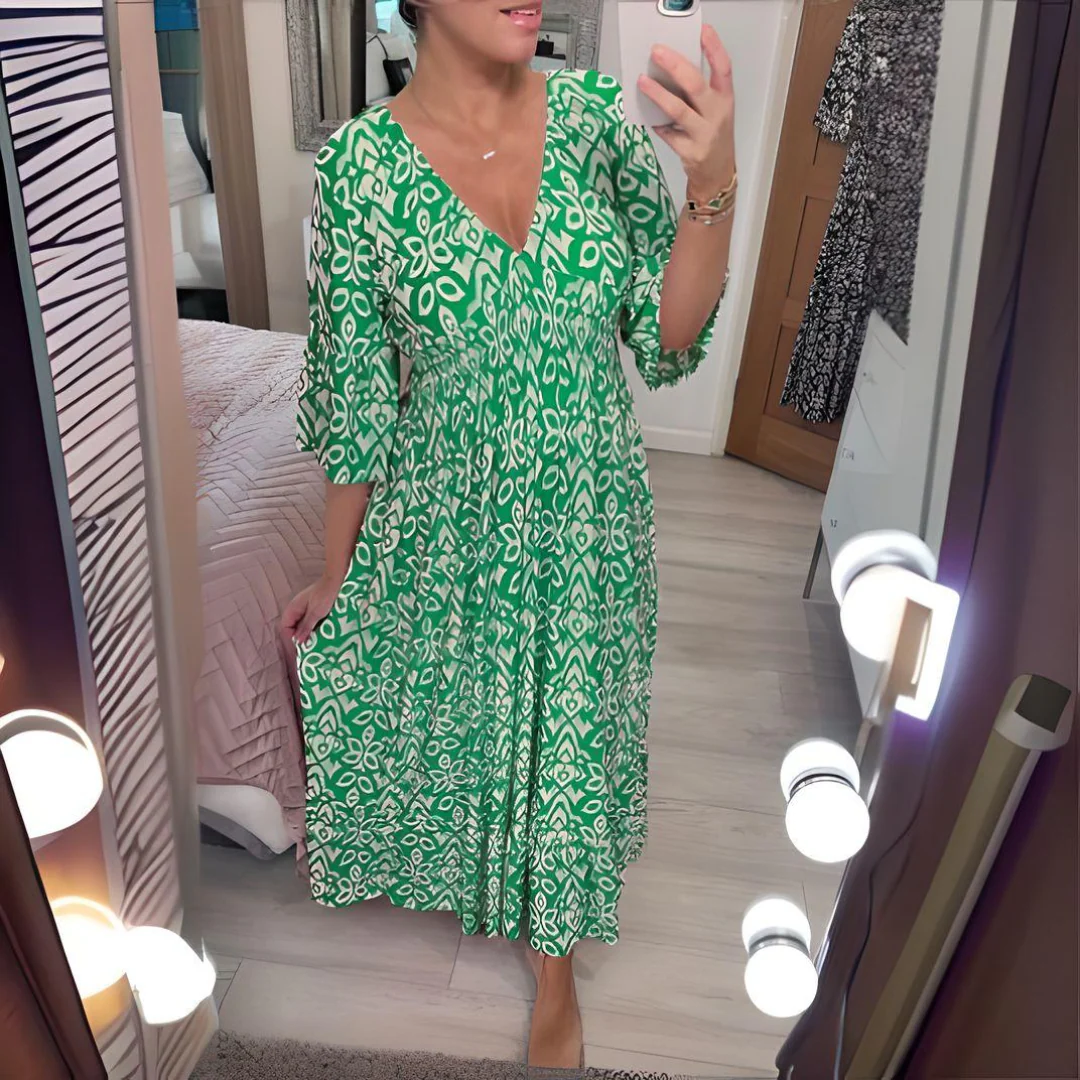 Das Boho-Kleid mit V-Ausschnitt und grafischem Muster – Knöchellänge - Image 4