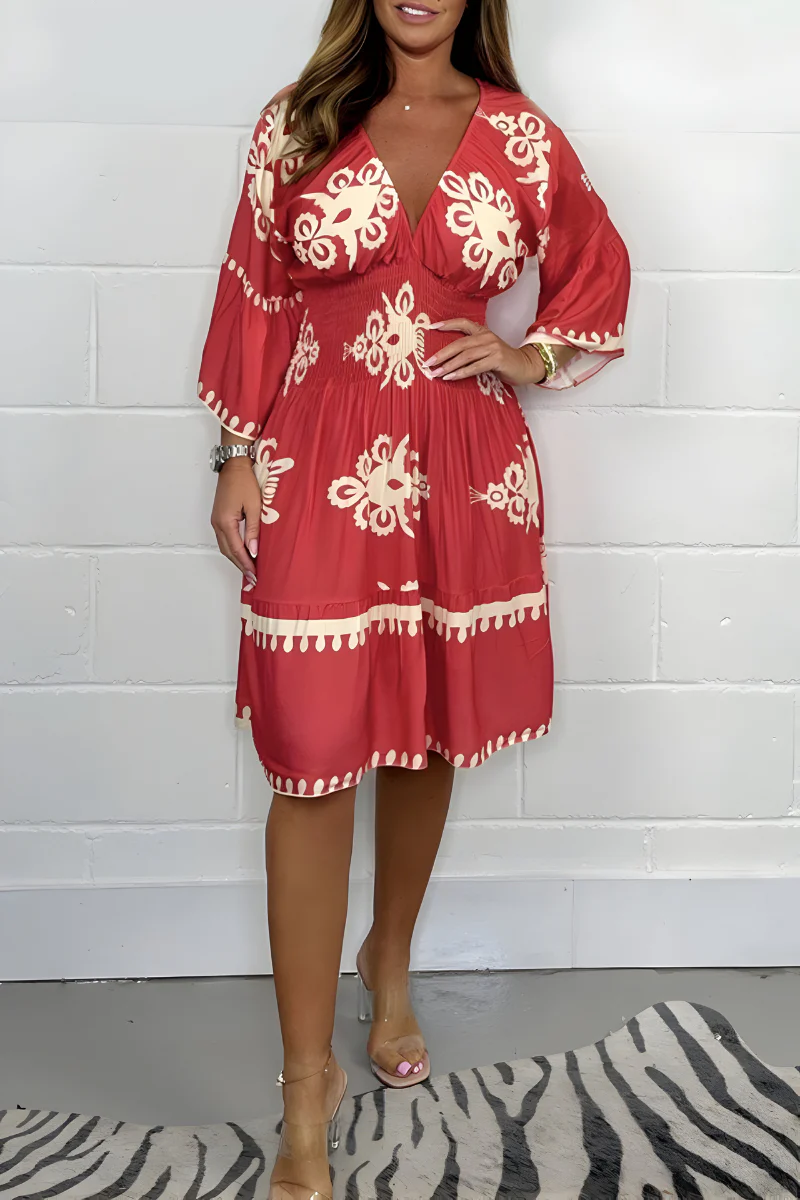Elegantes Kleid mit Muster und V-Ausschnitt – perfekt für jeden Anlass - Image 6