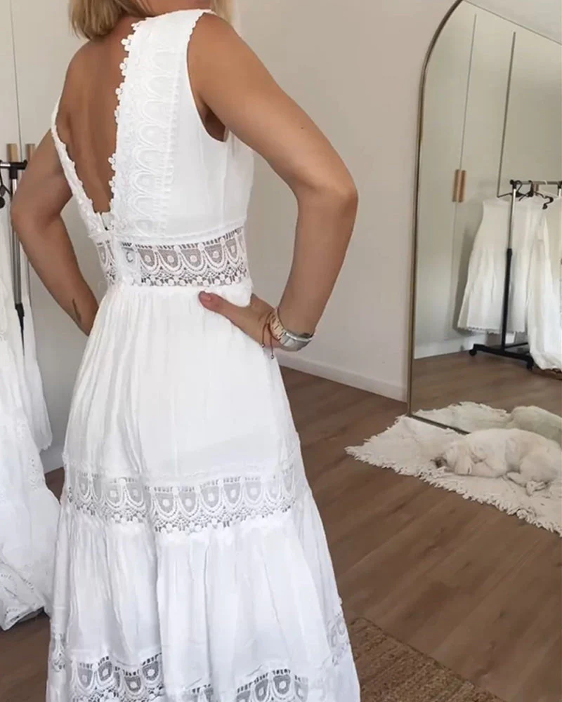 Elegantes Midi Sommerkleid mit Spitze & V-Ausschnitt – Weiblich & Luftig - Image 2