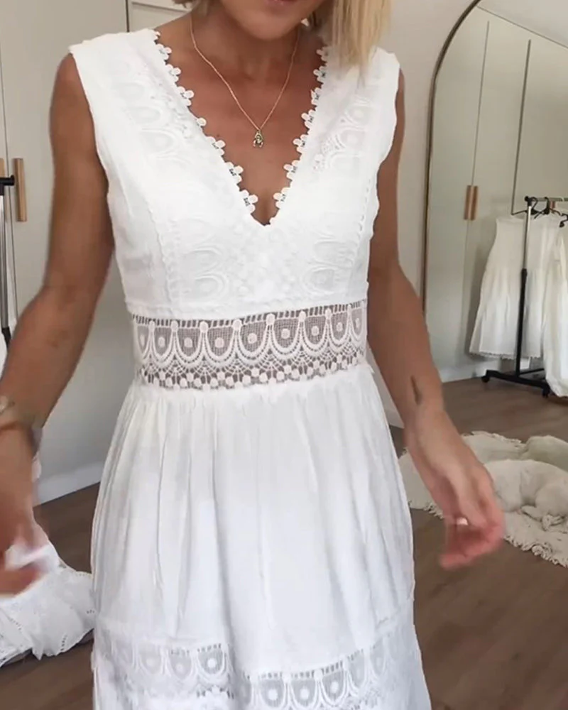 Elegantes Midi Sommerkleid mit Spitze & V-Ausschnitt – Weiblich & Luftig - Image 3