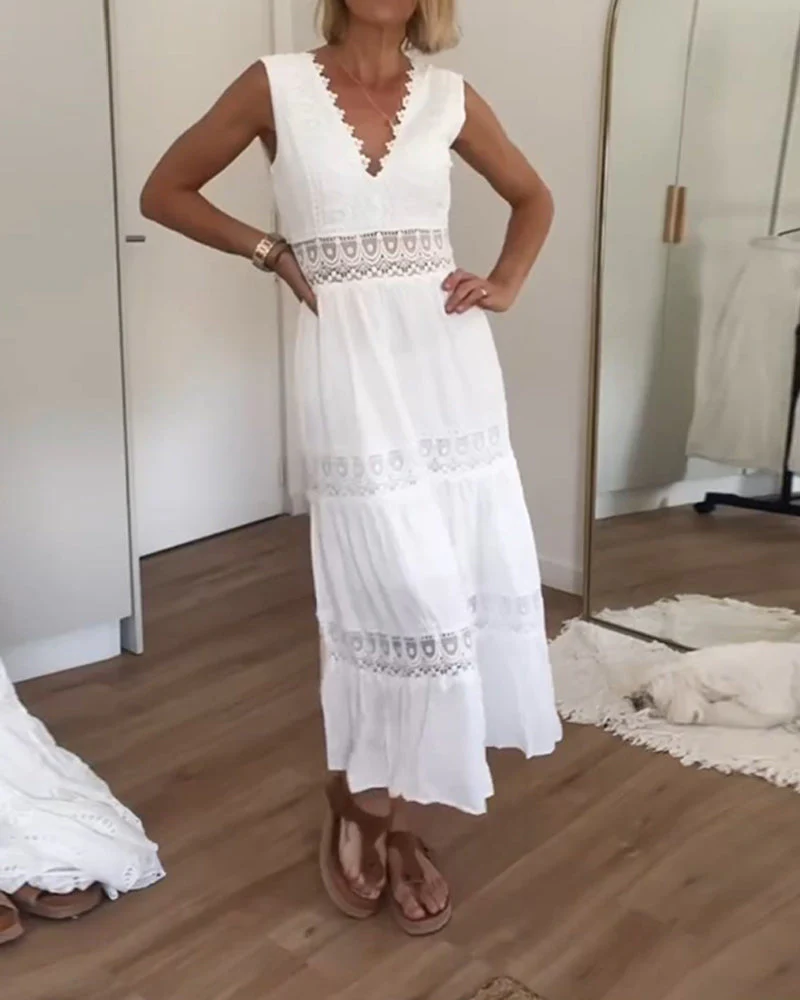 Elegantes Midi Sommerkleid mit Spitze & V-Ausschnitt – Weiblich & Luftig - Image 6