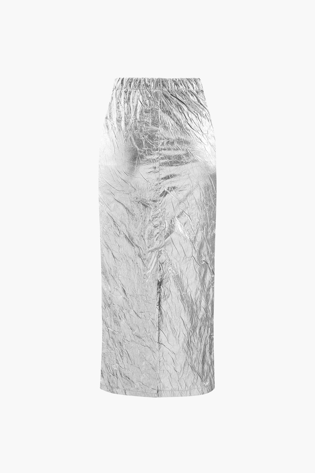 Elfriede | Glänzender Metallic-Midirock mit Crinkle-Effekt und elastischem Taillenbund - Image 5