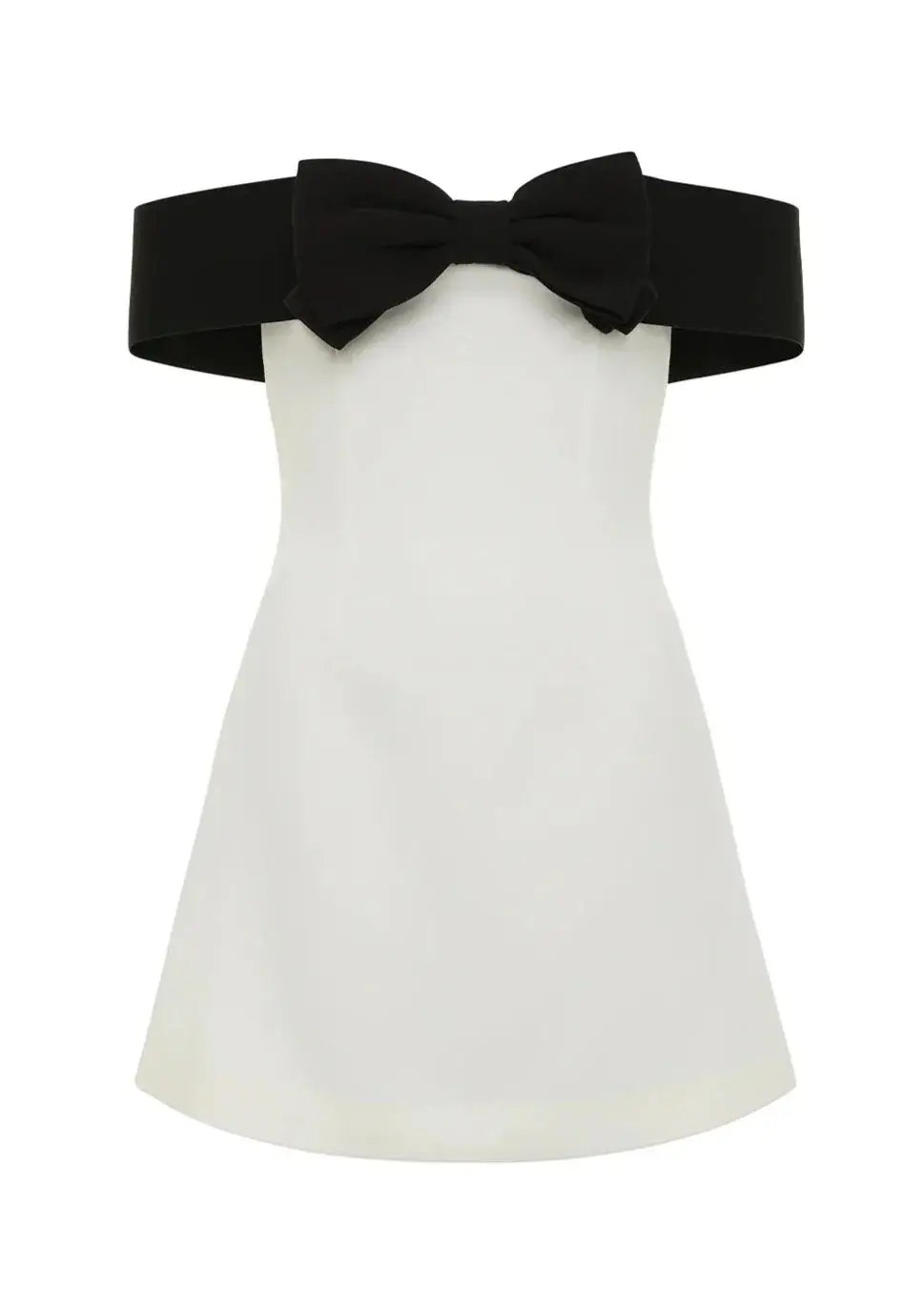 Eloise | Weißes Minikleid mit Schwarzer Schleife & Carmen-Ausschnitt - Image 3