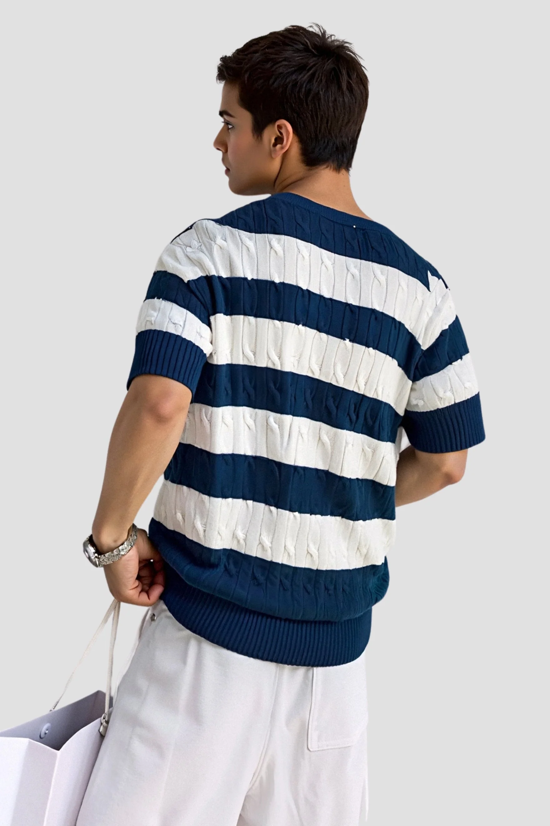 Gestreifter Herrenpullover mit kurzen Ärmeln – Stilvoll &amp; Bequem - Image 4