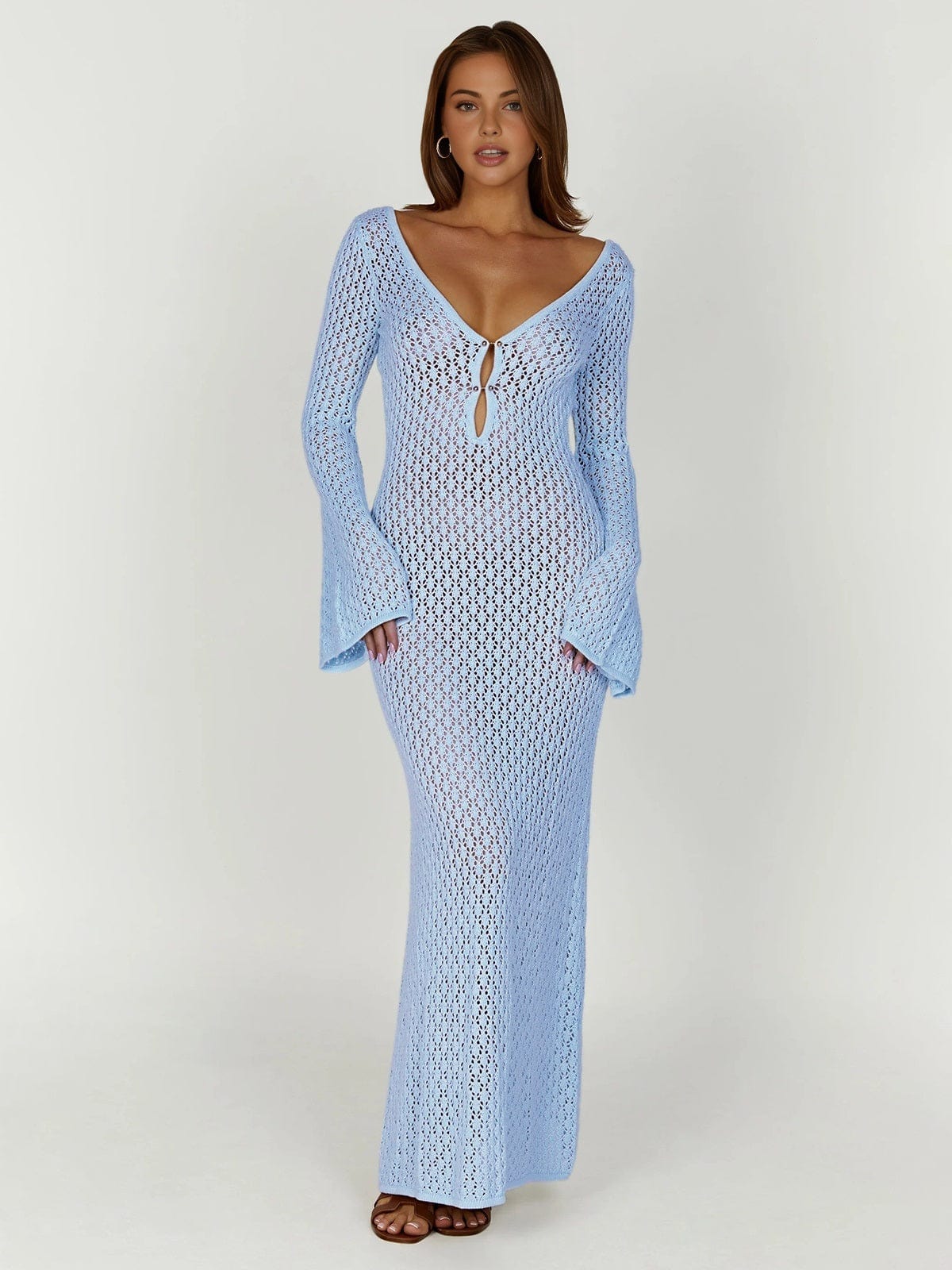 Greta | V-Ausschnitt Häkel-Maxikleid mit Glockenärmeln – Boho-Chic für den Sommer - Image 11