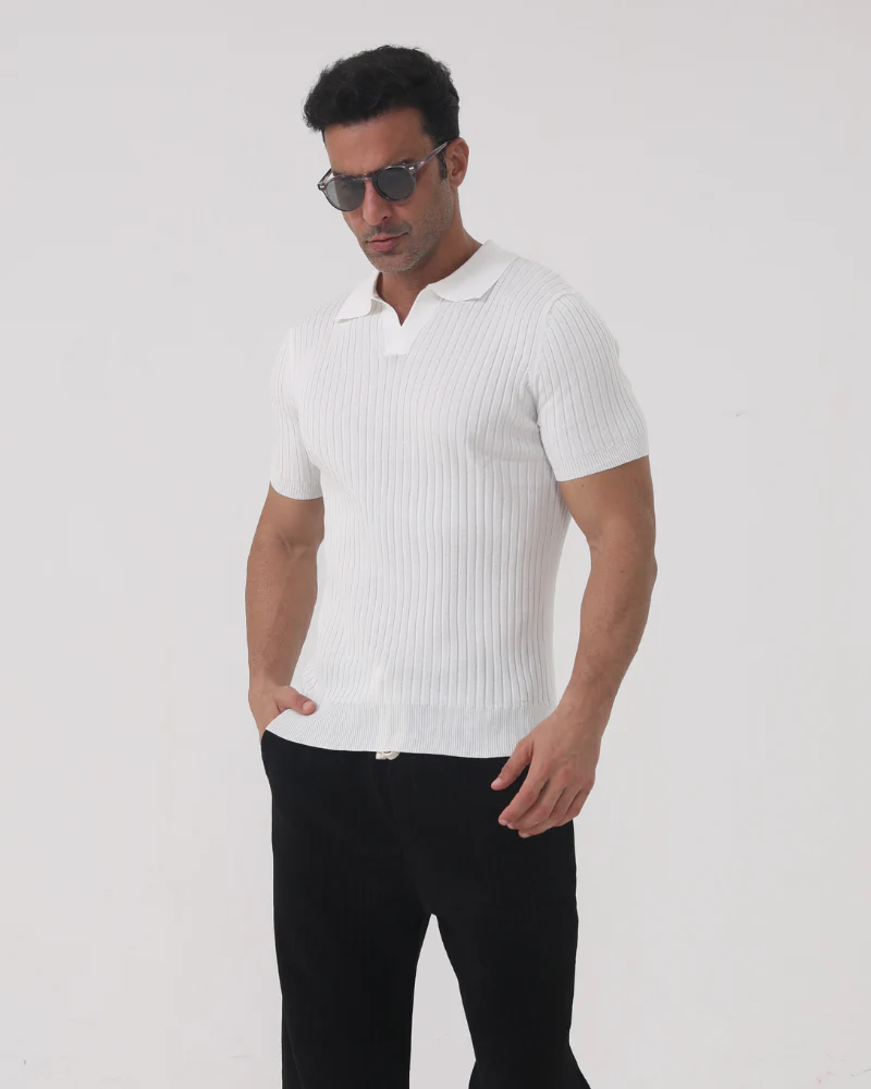 Joshua | V-Ausschnitt Ribstrick Poloshirt für Männer - Image 4