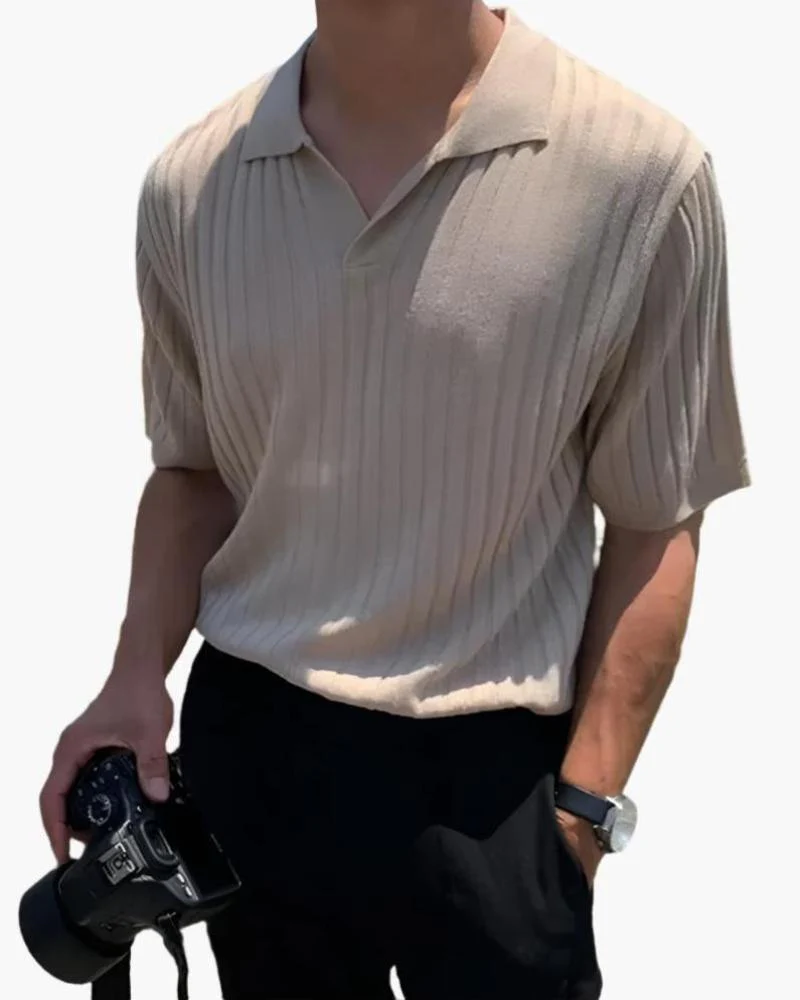 Joshua | V-Ausschnitt Ribstrick Poloshirt für Männer - Image 6