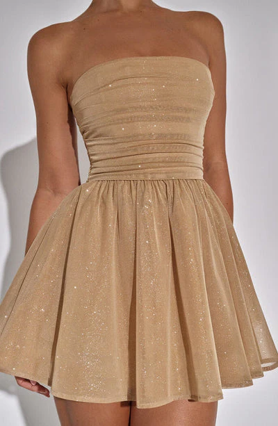 Katrina | Schulterfreies Minikleid mit Glitzerdetails und Ausgestelltem Rock - Image 3