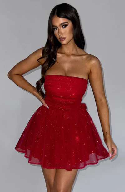 Katrina | Schulterfreies Minikleid mit Glitzerdetails und Ausgestelltem Rock - Image 5