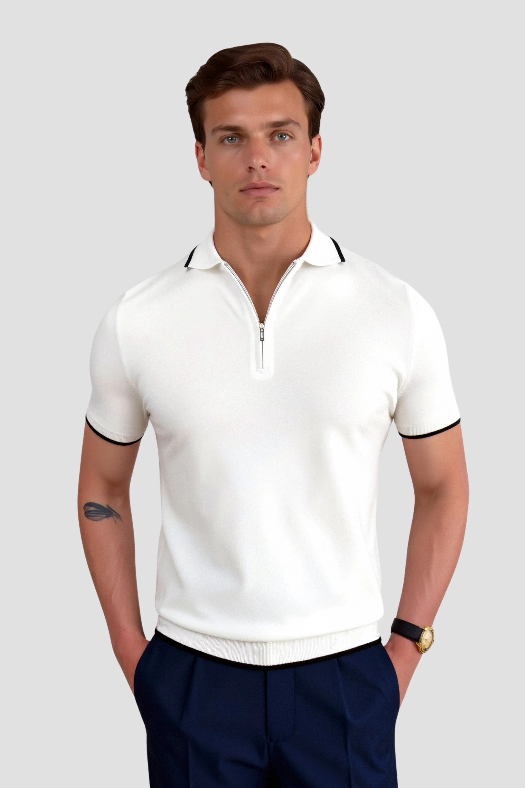 Klassisches Poloshirt mit Reißverschluss und Kontrastdetails - Image 2