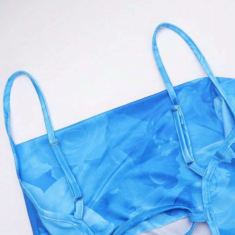 Langes Sommerkleid mit Aquarelldruck und Spaghettiträgern - Image 4