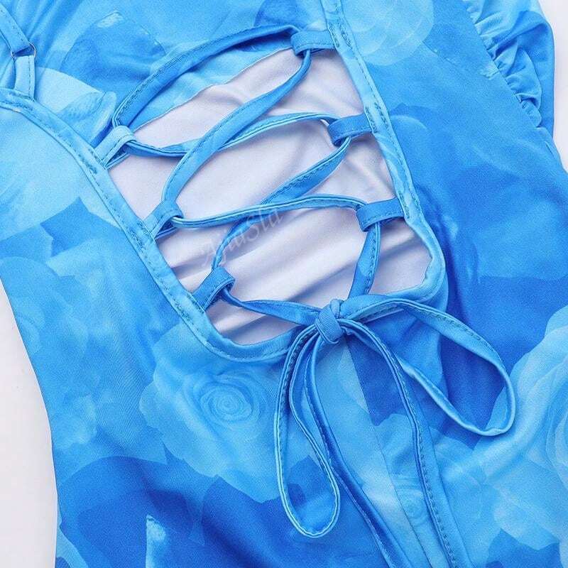 Langes Sommerkleid mit Aquarelldruck und Spaghettiträgern - Image 5