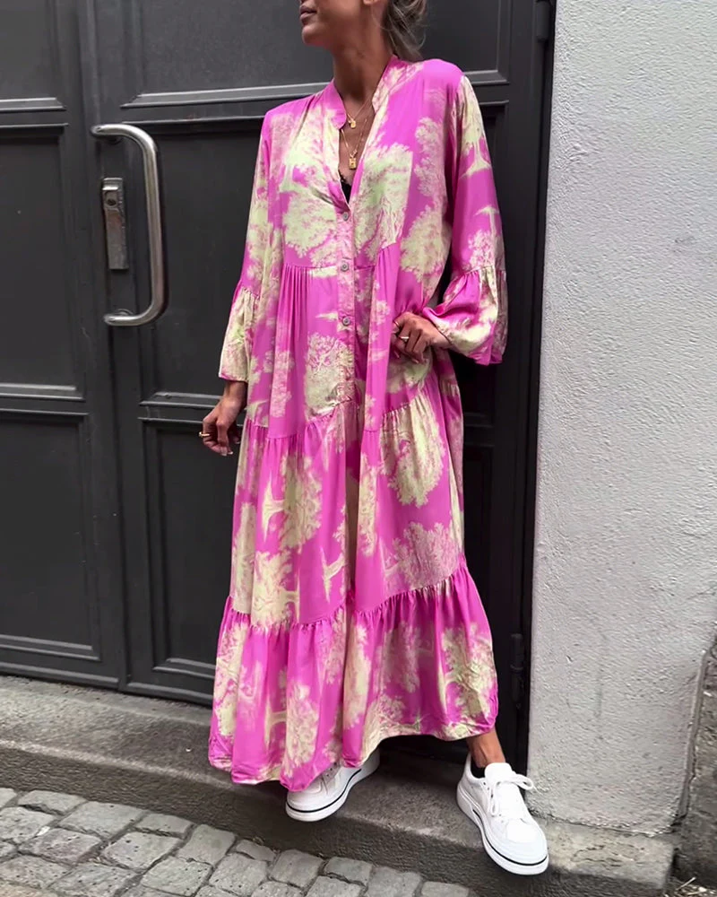 Maxi-Kleid mit Print, Volantärmeln & Stehkragen – Stylisch & Luftig - Image 11