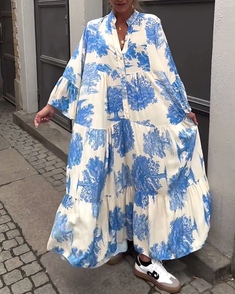 Maxi-Kleid mit Print, Volantärmeln & Stehkragen – Stylisch & Luftig - Image 12