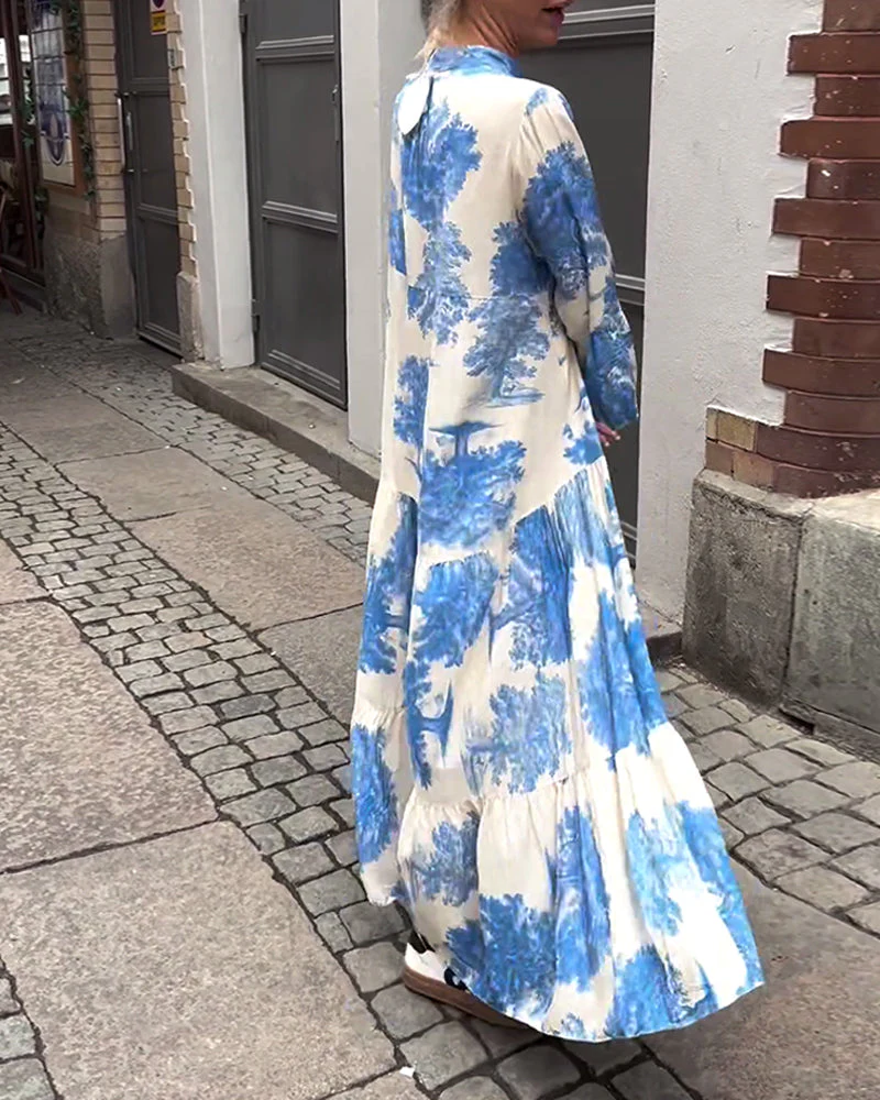 Maxi-Kleid mit Print, Volantärmeln & Stehkragen – Stylisch & Luftig - Image 13