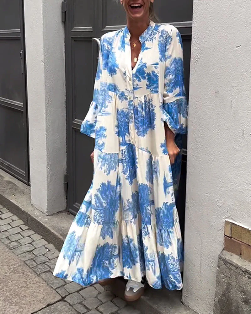 Maxi-Kleid mit Print, Volantärmeln & Stehkragen – Stylisch & Luftig - Image 14