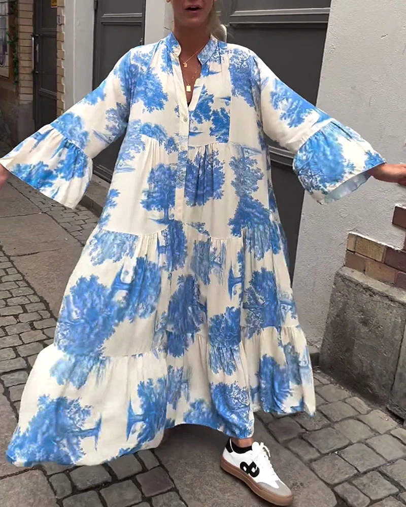 Maxi-Kleid mit Print, Volantärmeln & Stehkragen – Stylisch & Luftig - Image 15