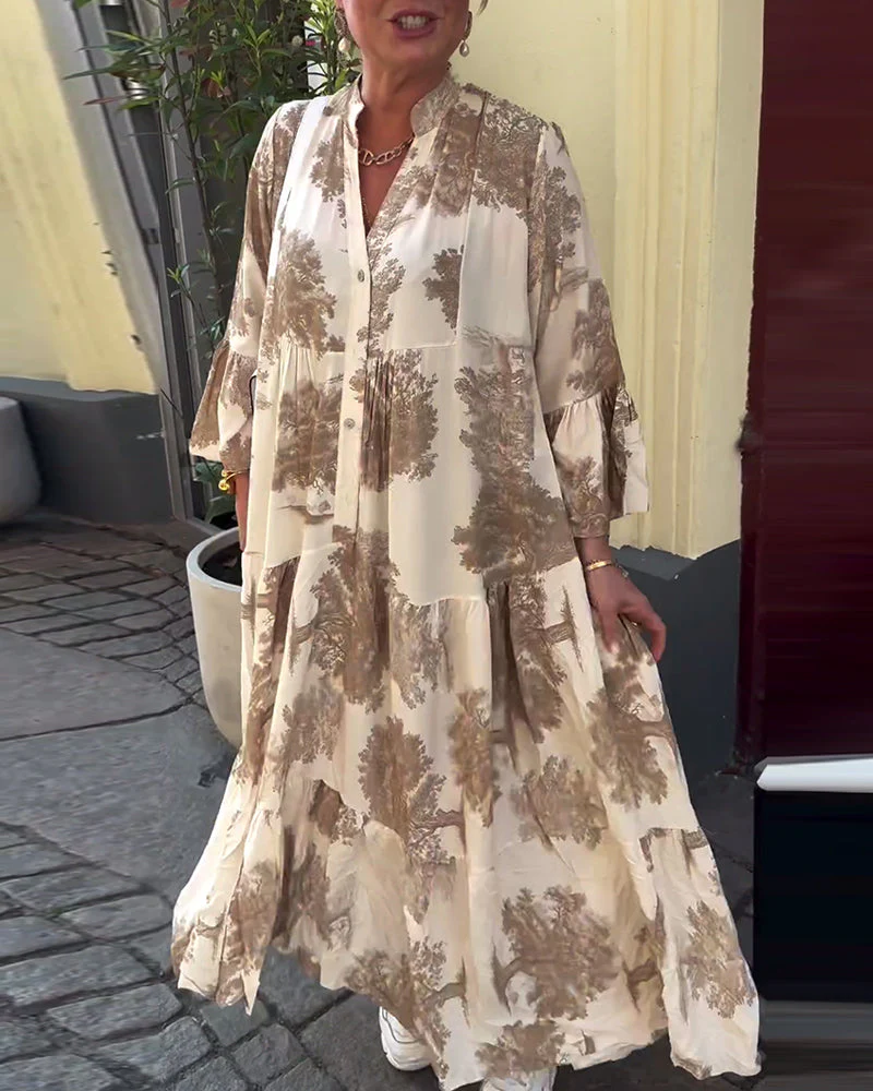 Maxi-Kleid mit Print, Volantärmeln & Stehkragen – Stylisch & Luftig - Image 3