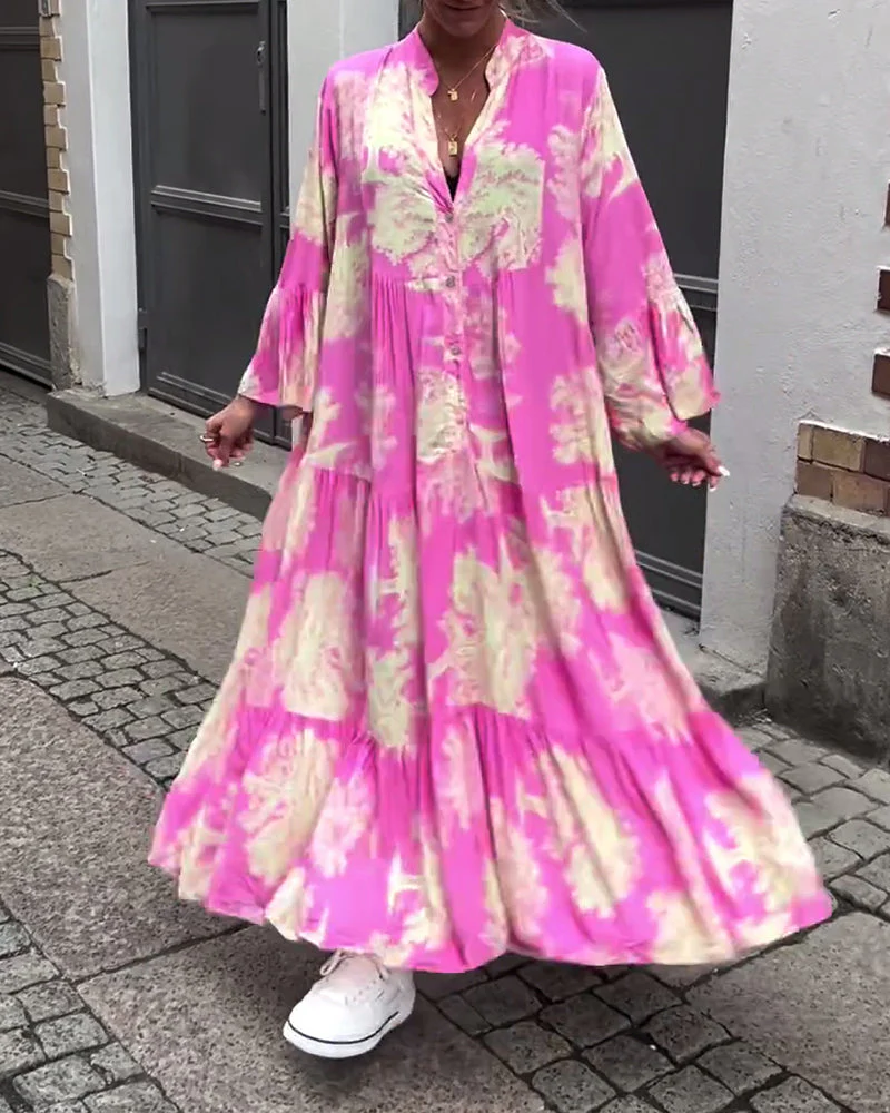 Maxi-Kleid mit Print, Volantärmeln & Stehkragen – Stylisch & Luftig - Image 5