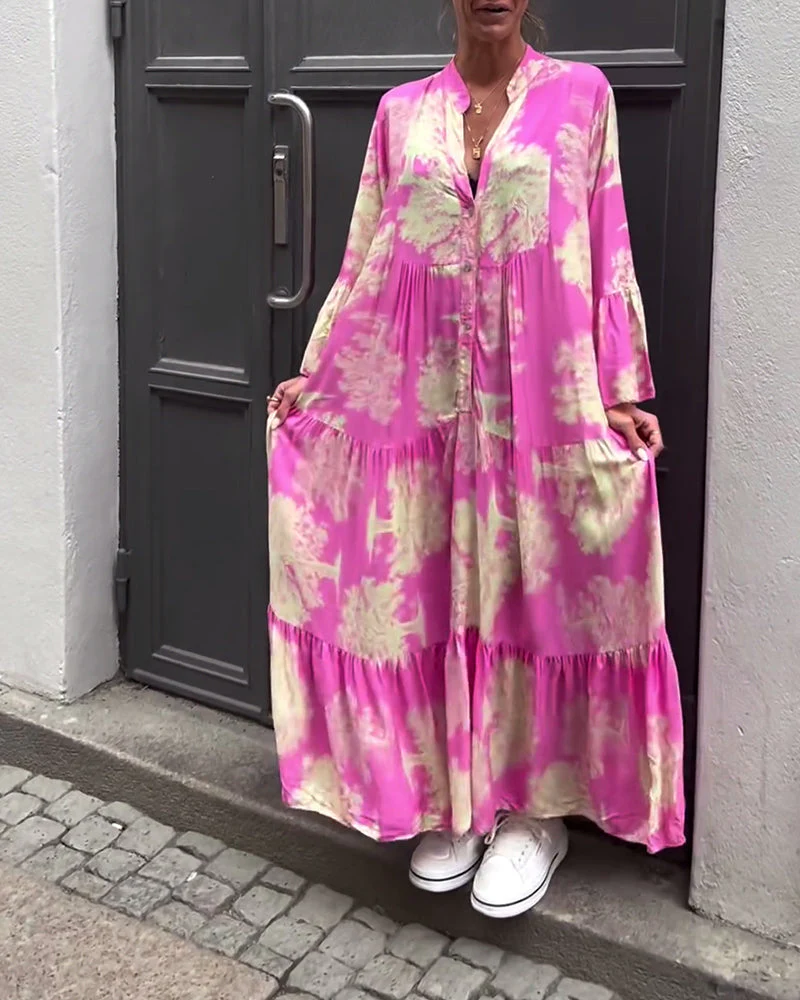 Maxi-Kleid mit Print, Volantärmeln & Stehkragen – Stylisch & Luftig - Image 6