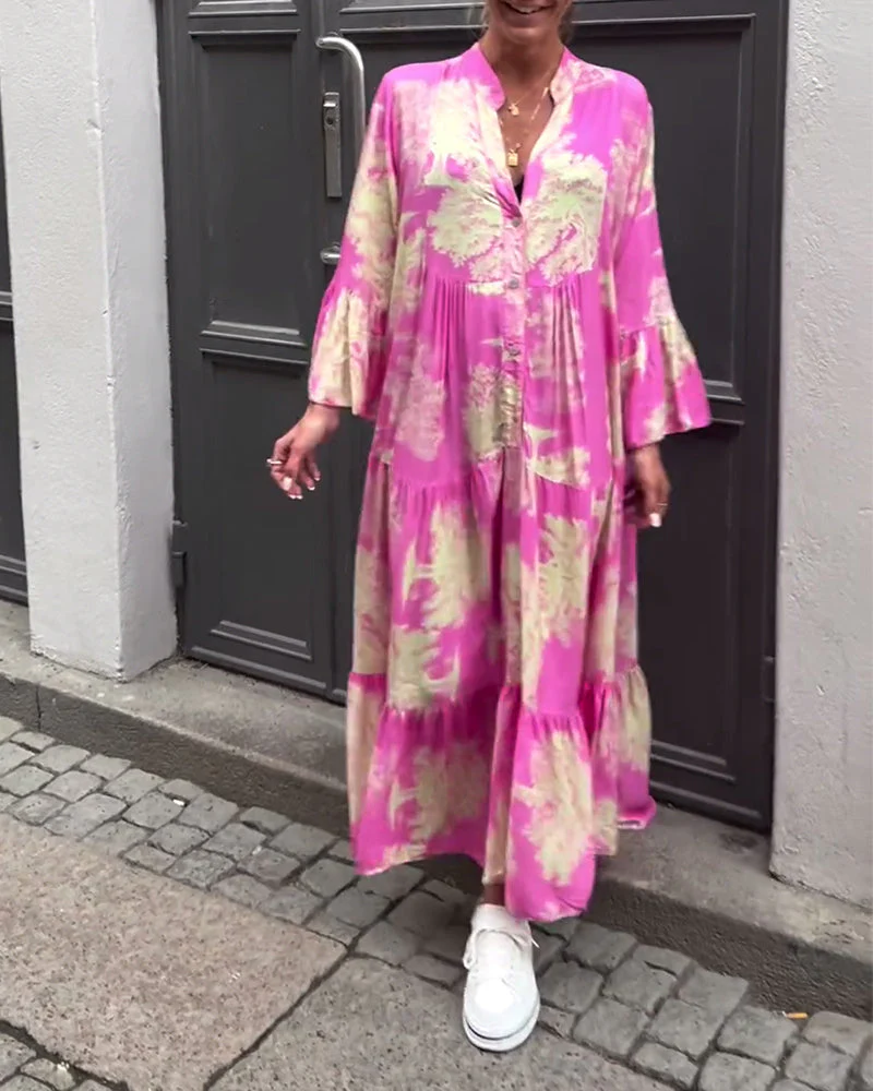 Maxi-Kleid mit Print, Volantärmeln & Stehkragen – Stylisch & Luftig - Image 7