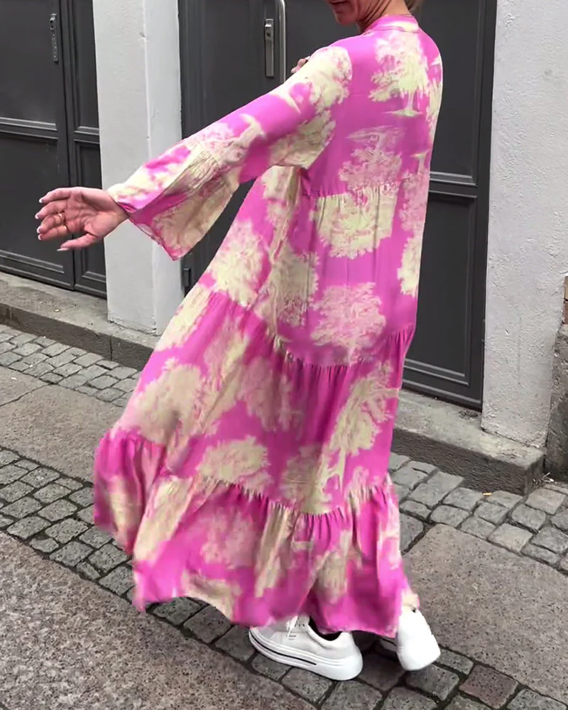 Maxi-Kleid mit Print, Volantärmeln & Stehkragen – Stylisch & Luftig - Image 8